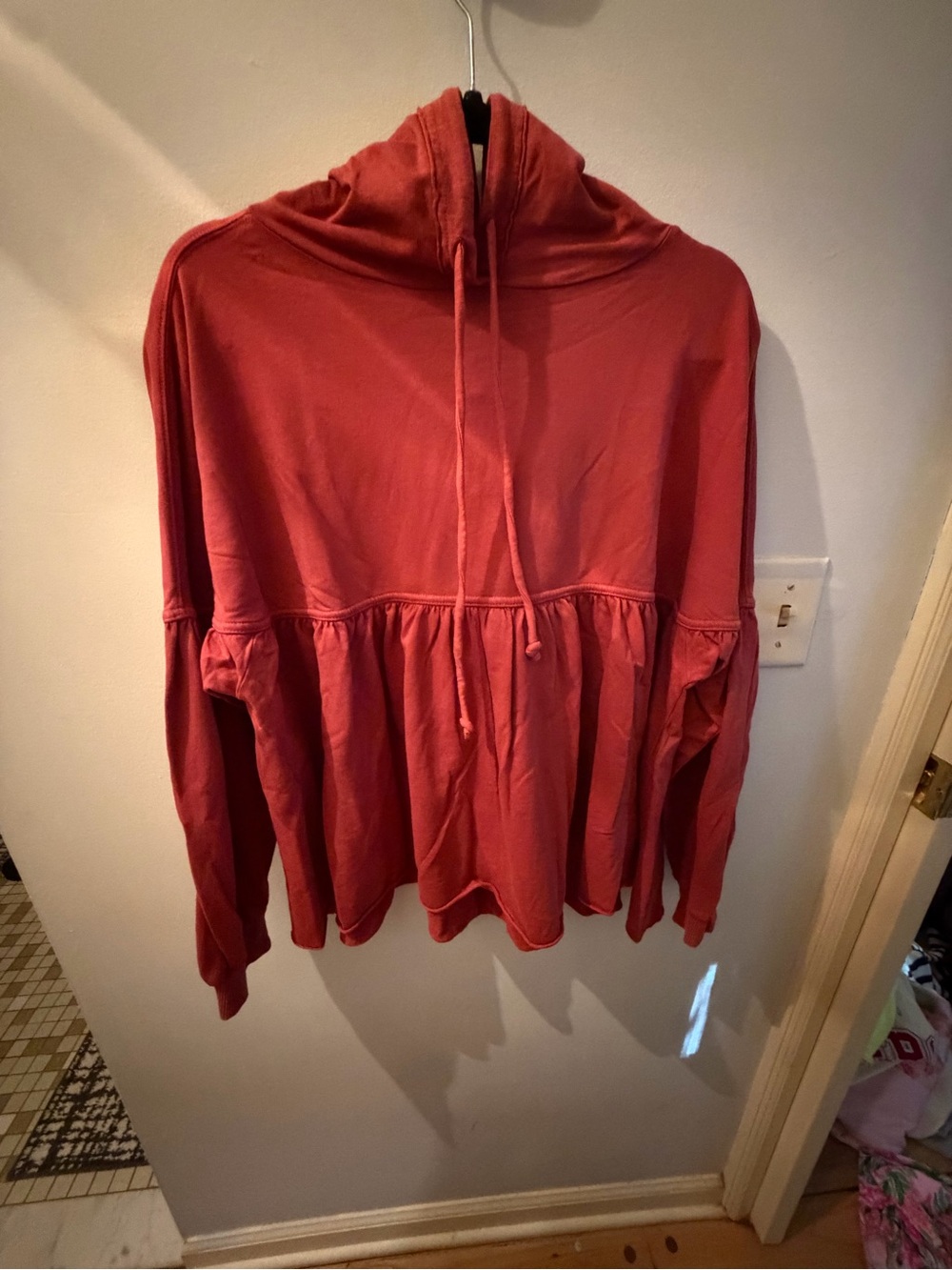 aerie Coral Drawstring Peplum Hoodie